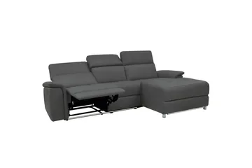 Hjørnesofa 3-seter Pareli Grå, Lær/PU, Høyre Manuell Recliner - Grå, Lær/PU, Høyre Manuell Recliner - Møbler - Sofaer - Skinnsofaer