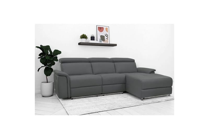 Hjørnesofa 3-seter Pareli Grå, Lær/PU, Høyre Elektrisk Recliner - Grå, Lær/PU, Høyre Elektrisk Recliner - Møbler - Sofaer - Reclinersofaer