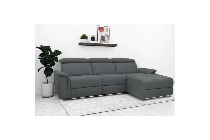 Hjørnesofa 3-seter Pareli Grå, Lær/PU, Høyre Manuell Recliner - Grå, Lær/PU, Høyre Manuell Recliner - Møbler - Sofaer - Reclinersofaer