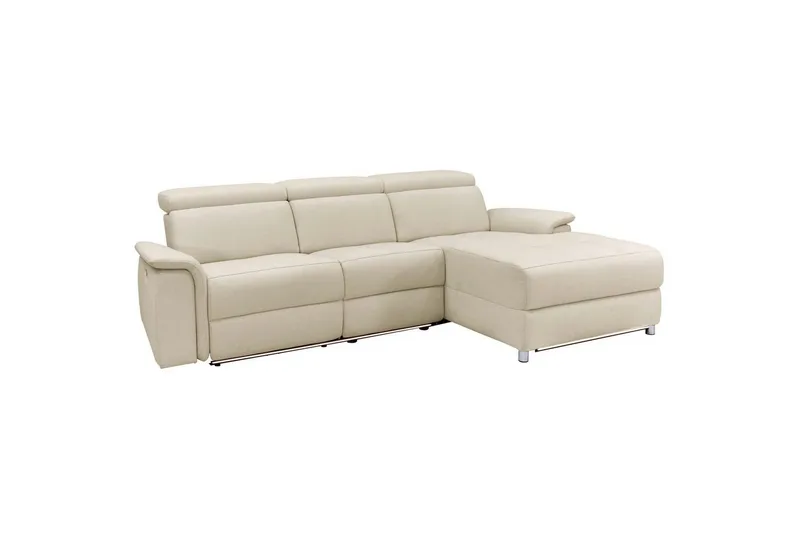 Hjørnesofa 3-seter Pareli Hvit, Sandfarget stoff, Høyre Elektrisk Recliner - Hvit, Sandfarget stoff, Høyre Elektrisk Recliner - Møbler - Sofaer - Reclinersofaer