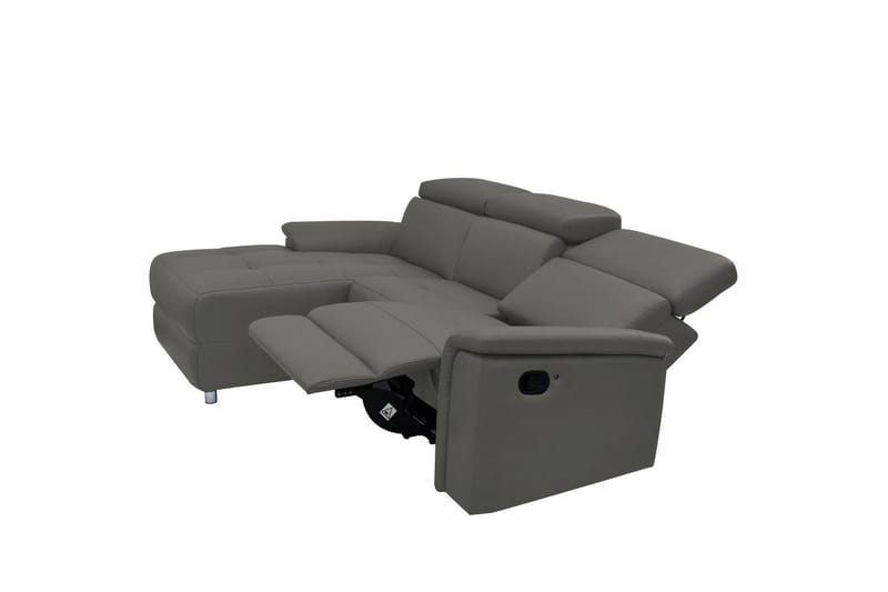 Hjørnesofa 3-seter Pareli Grå, Lær/PU, Venstre Manuell Recliner - Grå, Lær/PU, Venstre Manuell Recliner - Møbler - Sofaer - Skinnsofaer