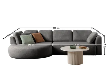 Hjørnesofa Atelier Del Sofa Venezia Venstre (310 x 75 x 105 cm) Antrasitt - Antrasitt - Møbler - Sofaer - Hjørnesofa