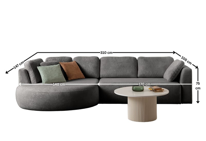 Hjørnesofa Atelier Del Sofa Venezia Venstre (310 x 75 x 105 cm) Antrasitt - Antrasitt - Møbler - Sofaer - Hjørnesofa