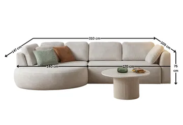 Hjørnesofa Atelier Del Sofa Venezia Venstre (310 x 75 x 105 cm) Hvit - Hvit - Møbler - Sofaer - Hjørnesofa