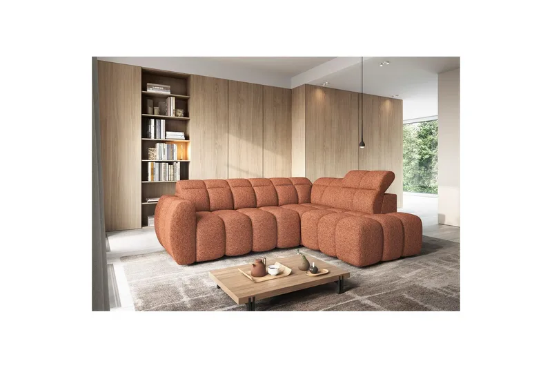 Hjørnesofa Eltap Flconn 258x208x107 cm - Coralline 30, Oransje, Høyre - Møbler - Sofaer - Sovesofaer