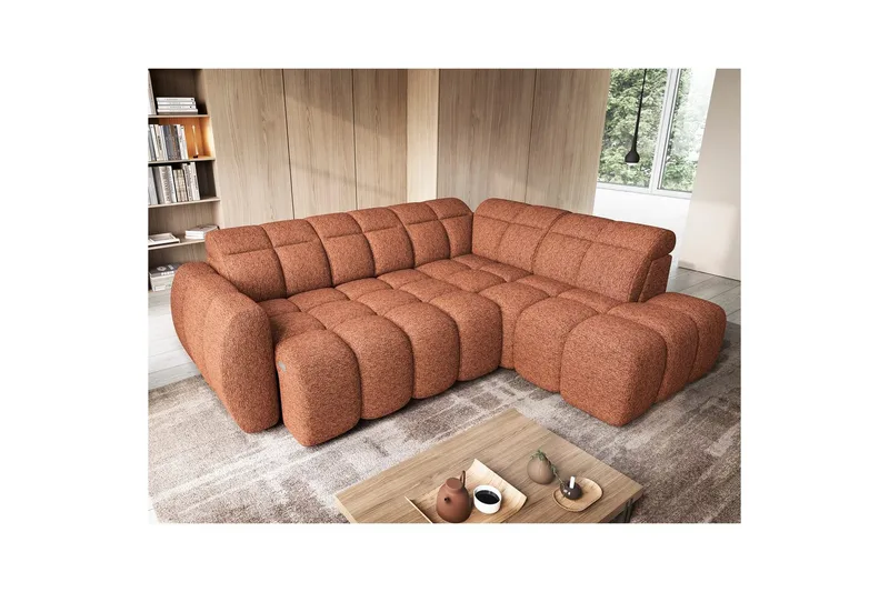 Hjørnesofa Eltap Flconn 258x208x107 cm - Coralline 30, Oransje, Høyre - Møbler - Sofaer - Sovesofaer