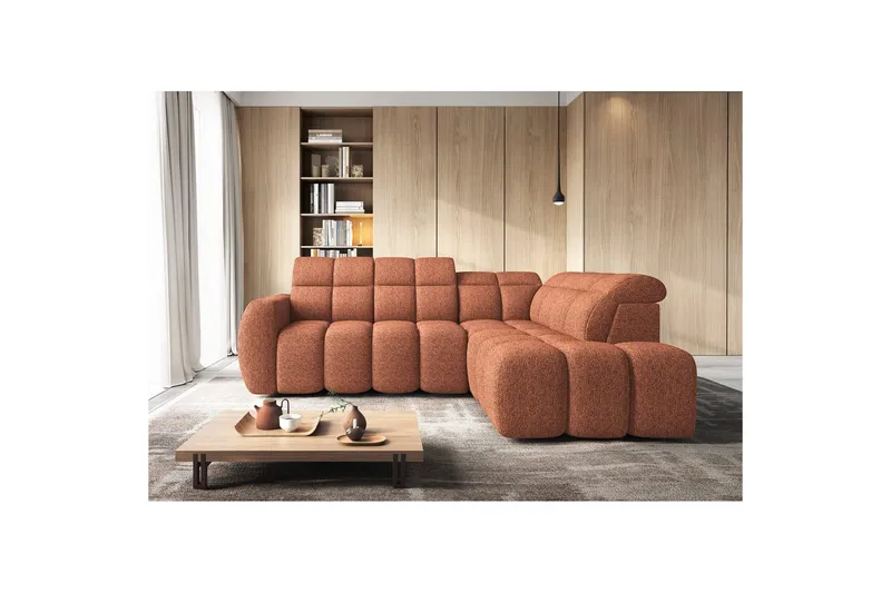 Hjørnesofa Eltap Flconn 258x208x107 cm - Coralline 30, Oransje, Høyre - Møbler - Sofaer - Sovesofaer