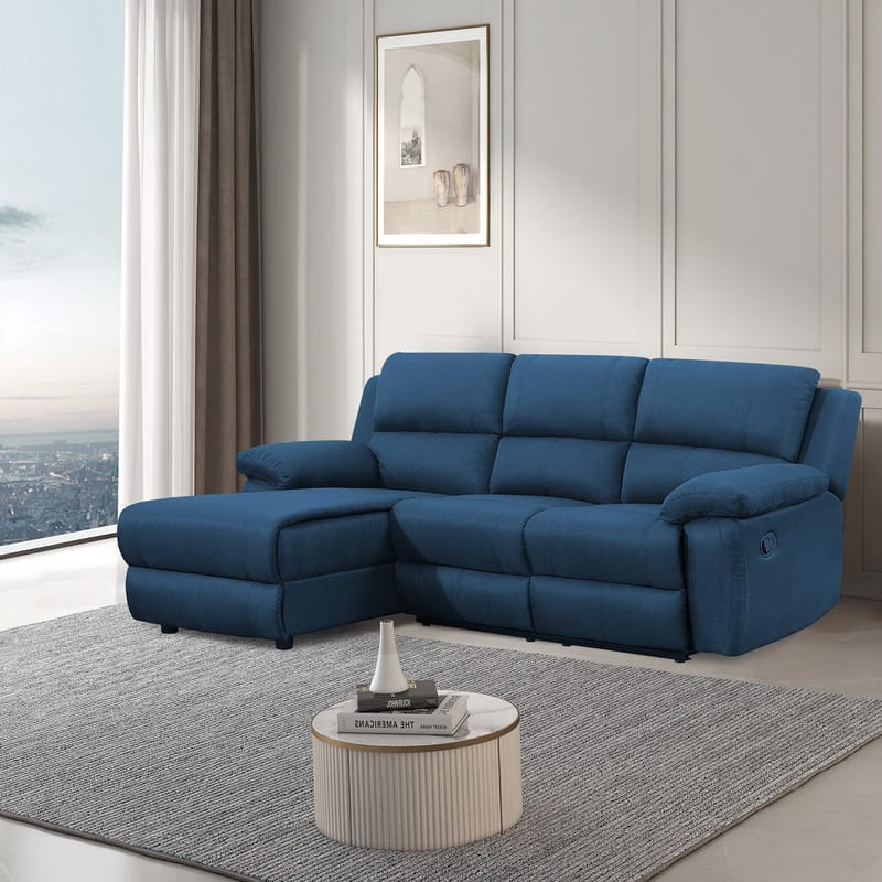 Hjørnesofa HOME4YOU BERIT manuell recliner Mørk blå Venstre hjørne - mørk blå - Møbler - Sofaer - Reclinersofaer