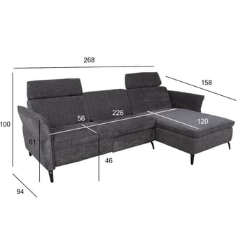 Hjørnesofa HOME4YOU Dayton elektrisk recliner Mørk grå Høyre hjørne - mørkegrå - Møbler - Sofaer - Reclinersofaer
