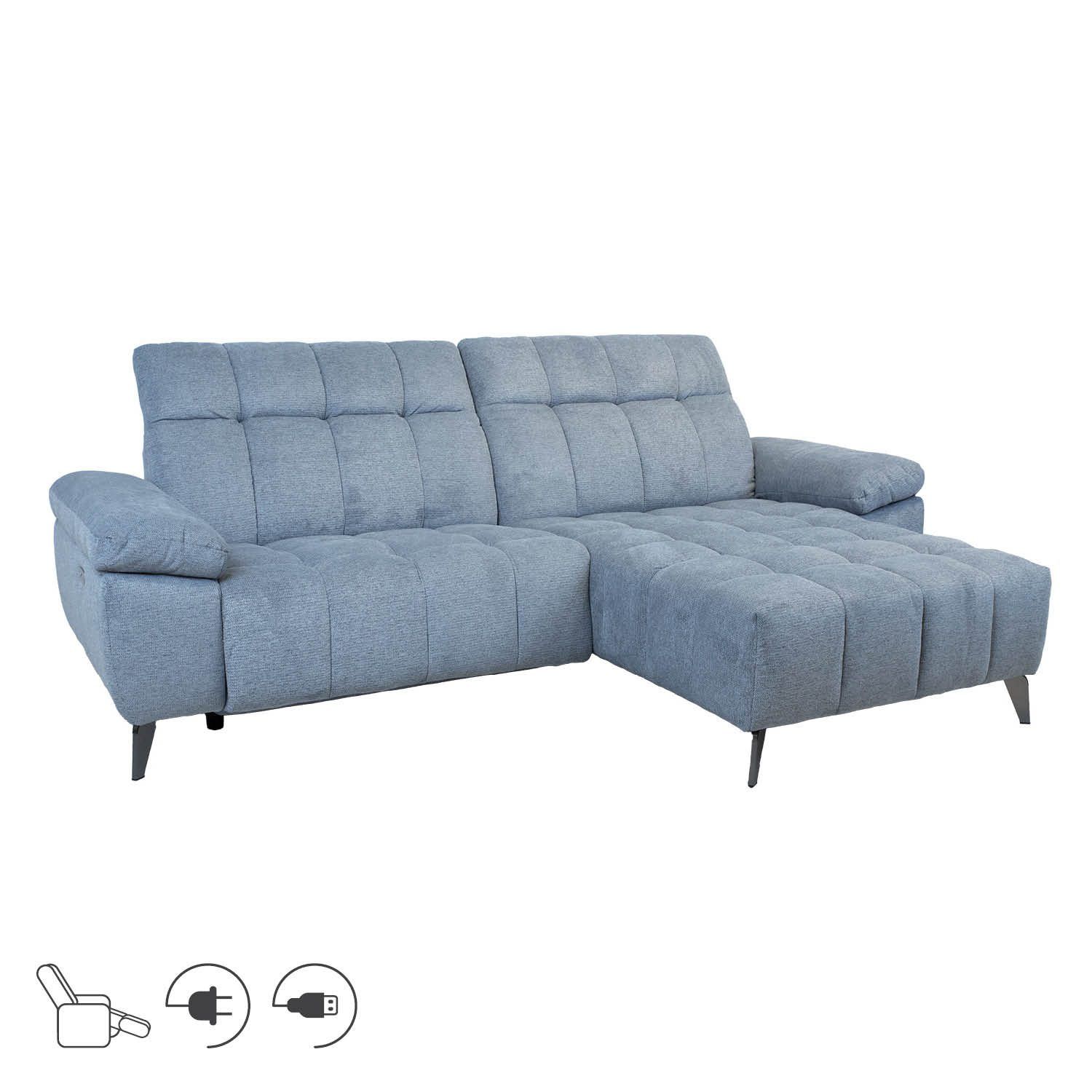 Hjørnesofa HOME4YOU Luzern elektrisk recliner Blågrå Høyre hjørne - blågrå