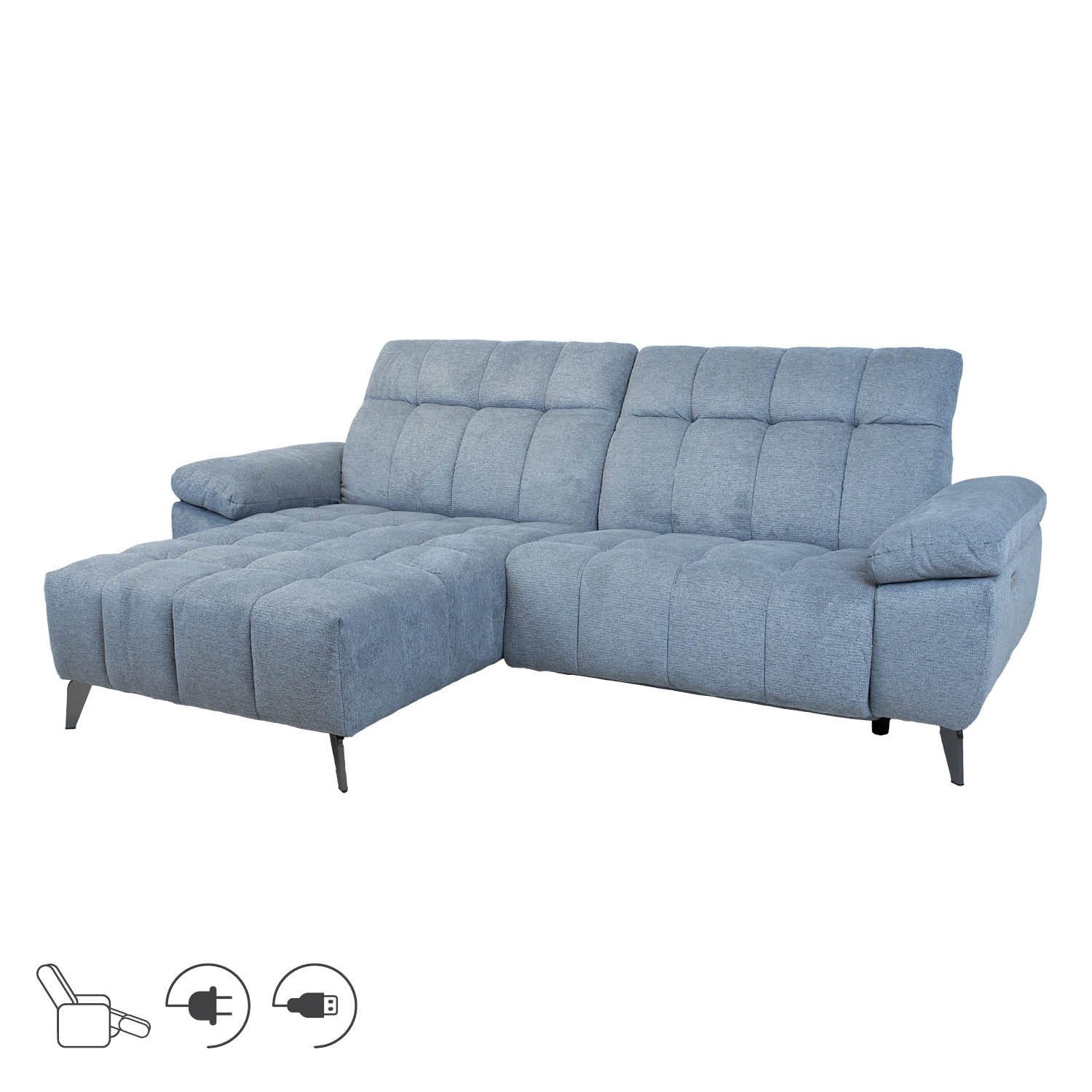 Hjørnesofa HOME4YOU Luzern elektrisk recliner Blågrå Venstre hjørne - blågrå