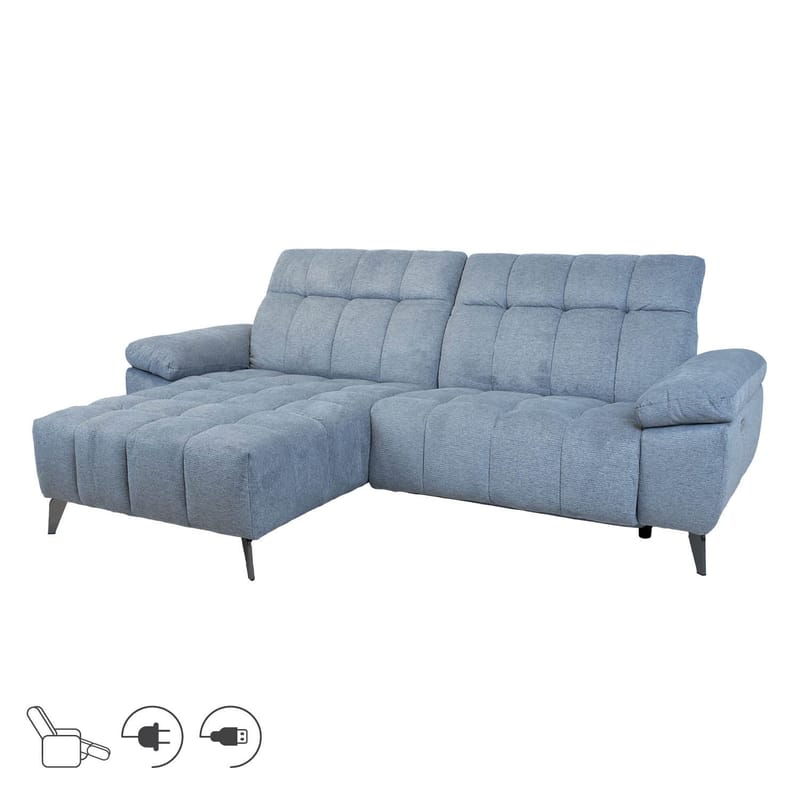 Hjørnesofa HOME4YOU Luzern elektrisk recliner Blågrå Venstre hjørne, blågrå
