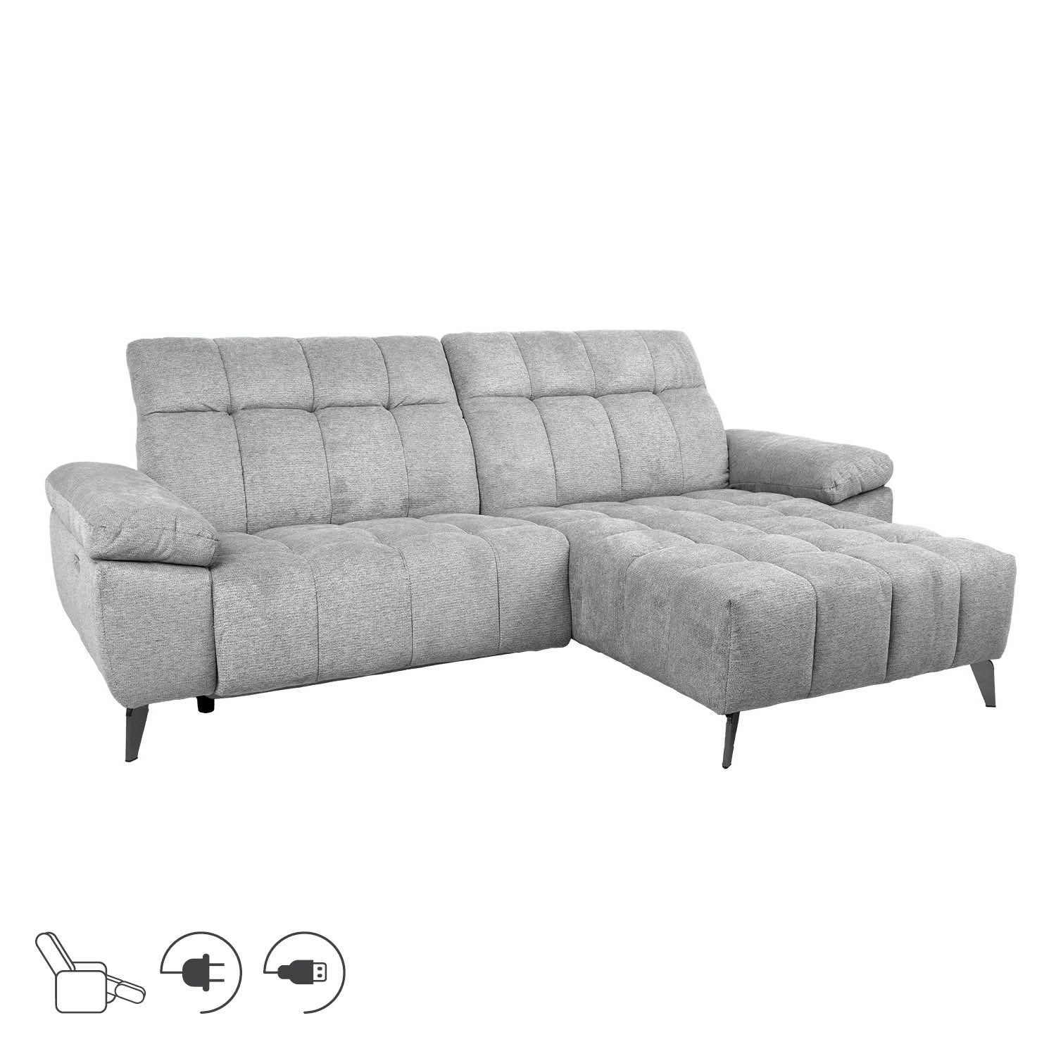 Hjørnesofa HOME4YOU Luzern elektrisk recliner Lys grå Høyre hjørne - lysegrå