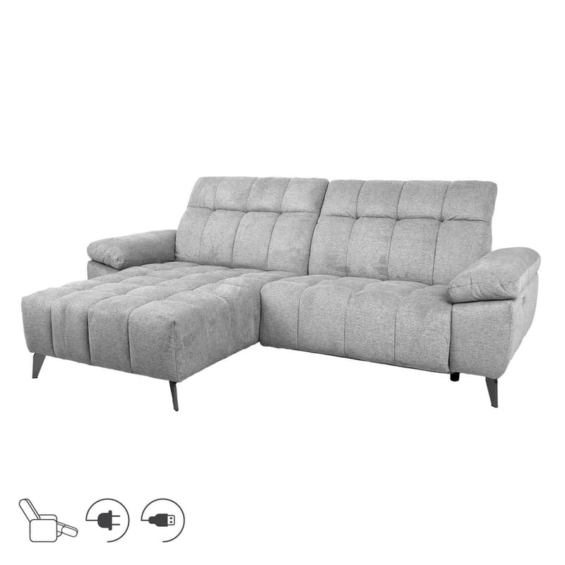 Hjørnesofa HOME4YOU Luzern elektrisk recliner Lys grå Venstre hjørne, lysegrå