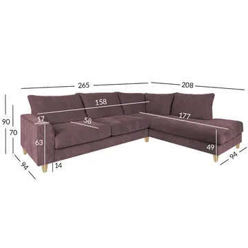 Hjørnesofa Terin Høyre - grårosa - Møbler - Sofaer - Hjørnesofa