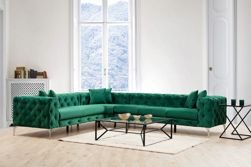 Beachport Hjørnesofa 6-seters - Grønn - Skinnsofaer - Hjørnesofa - Fløyel sofaer