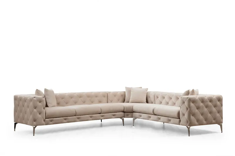 Beachport Stor Hjørnesofa 6-seters L-formet, Beige / Fløyel