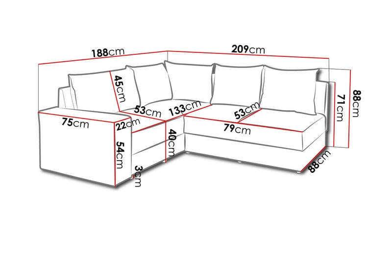 Bono Hjørnesofa 210x190x80 cm - Møbler - Sofaer - Hjørnesofa