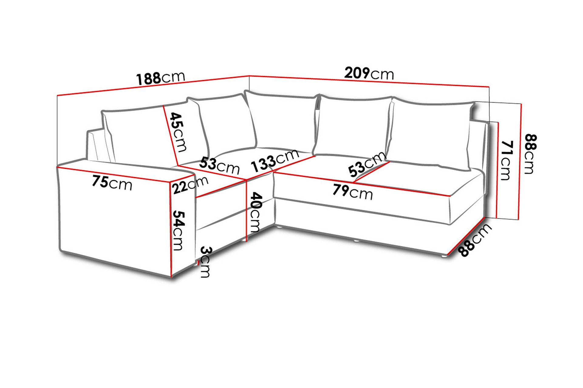 Bono Hjørnesofa Venstre - Grå/Hvit - Møbler - Sofaer - Hjørnesofa