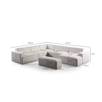 Branorin 6-seters Hjørnesofa med Sjeselong - Kremhvit - Møbler - Sofaer - Hjørnesofa