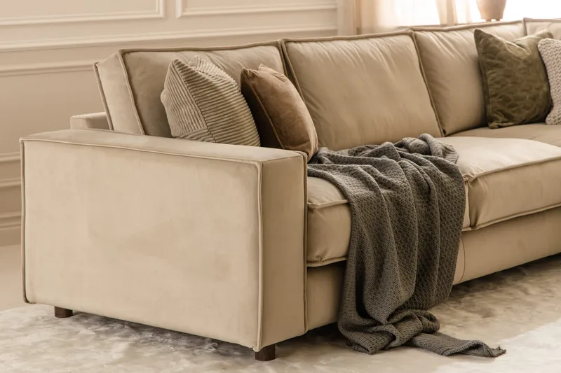 Cloudia Hjørnesofa Fløyel - Beige - Møbler - Sofaer - Hjørnesofa