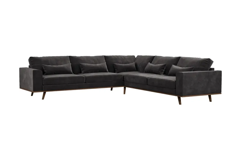 Copenhagen 6-seters L-formet Hjørnesofa i Fløyel - Mørk grå - Møbler - Sofaer - Hjørnesofa