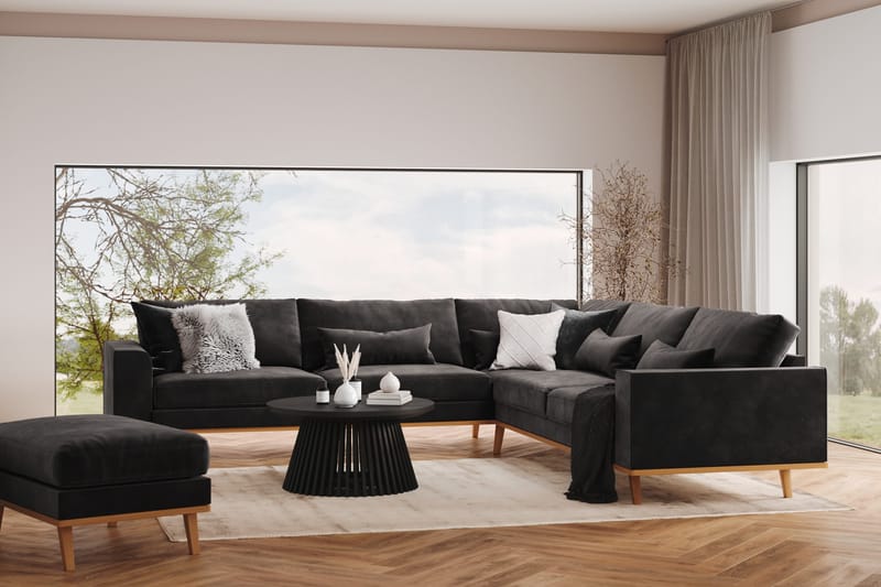 Copenhagen 6-seters L-formet Hjørnesofa i Fløyel - Mørk grå - Møbler - Sofaer - Hjørnesofa