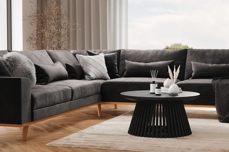 Copenhagen 6-seters L-formet Hjørnesofa i Fløyel - Mørk grå - Møbler - Sofaer - Hjørnesofa