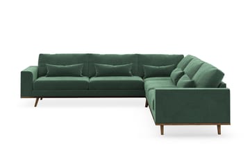 Copenhagen 6-seters L-formet Hjørnesofa i Fløyel - Mørk grønn - Møbler - Sofaer - Hjørnesofa