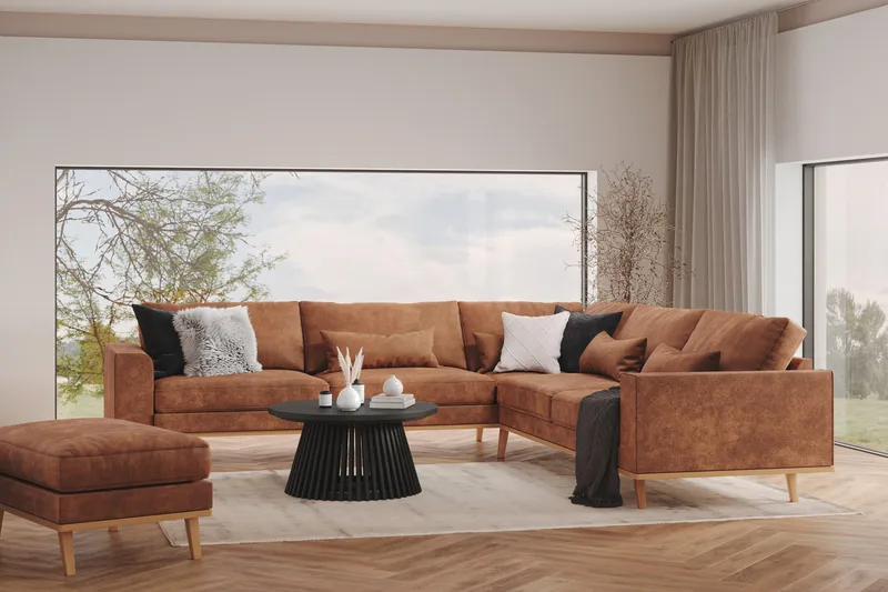 Copenhagen 6-seters L-formet Hjørnesofa i Kunstlær - Brun - Møbler - Sofaer - Hjørnesofa