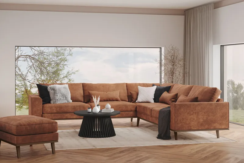 Copenhagen 6-seters L-formet Hjørnesofa i Kunstlær - Brun - Møbler - Sofaer - Hjørnesofa