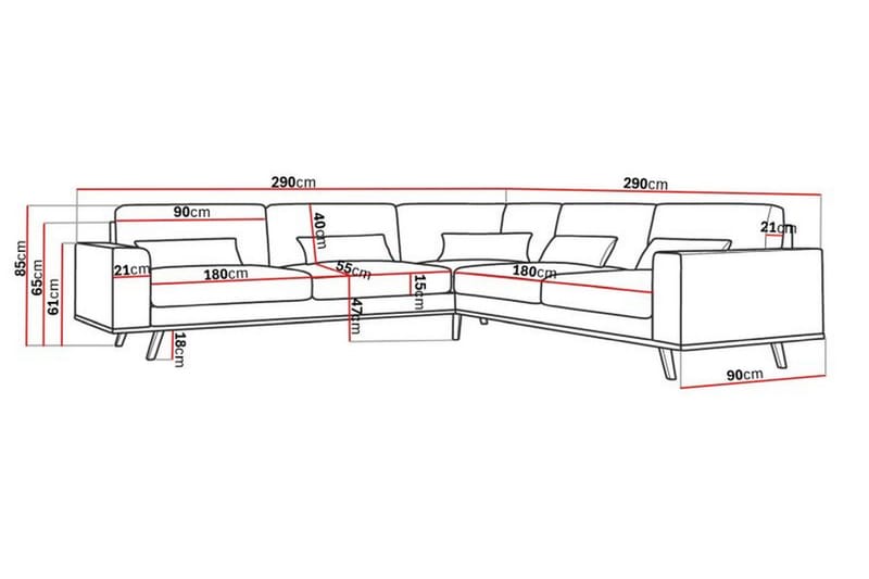 Copenhagen 6-seters L-formet Hjørnesofa i Manchester - Rosa - Møbler - Sofaer - Hjørnesofa