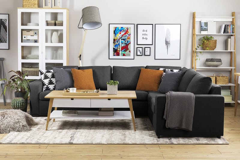 Crazy 5-seters Vendbar L-formet Large Hjørnesofa i Stoff - Antrasitt - Møbler - Sofaer - Hjørnesofa