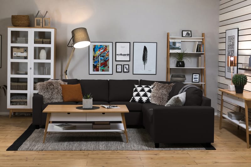 Crazy 5-seters Vendbar L-formet Large Hjørnesofa i Stoff - Antrasitt - Møbler - Sofaer - Hjørnesofa