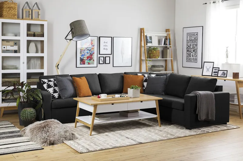 Crazy 5-seters Vendbar L-formet Large Hjørnesofa i Stoff - Antrasitt - Møbler - Sofaer - Hjørnesofa