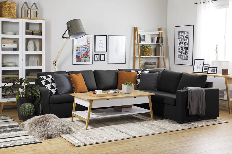 Crazy 5-seters Vendbar L-formet Large Hjørnesofa i Stoff - Antrasitt - Møbler - Sofaer - Hjørnesofa