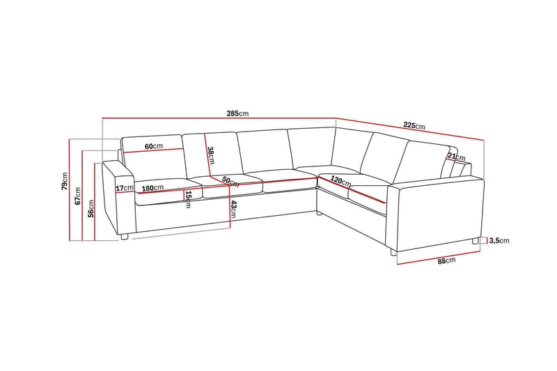 Crazy 5-seters Vendbar L-formet Large Hjørnesofa i Stoff - Antrasitt - Møbler - Sofaer - Hjørnesofa