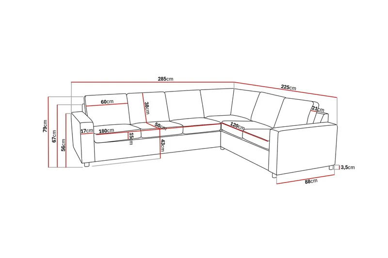 Crazy 5-seters Vendbar L-formet Large Hjørnesofa i Stoff - Antrasitt - Møbler - Sofaer - Hjørnesofa