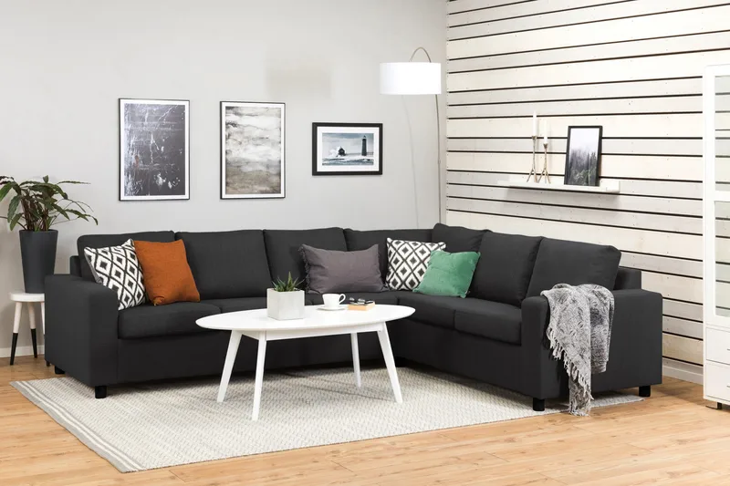 Crazy 5-seters Vendbar L-formet Large Hjørnesofa i Stoff - Antrasitt - Møbler - Sofaer - Hjørnesofa