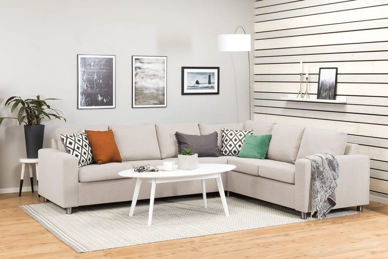 Crazy 5-seters Vendbar L-formet Large Hjørnesofa i Stoff - Beige - Møbler - Sofaer - Hjørnesofa