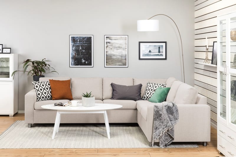 Crazy 5-seters Vendbar L-formet Large Hjørnesofa i Stoff - Beige - Møbler - Sofaer - Hjørnesofa