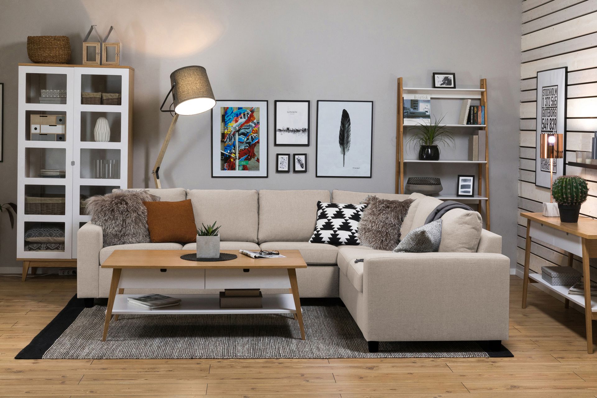 Crazy 5-seters Vendbar L-formet Large Hjørnesofa i Stoff - Beige - Møbler - Sofaer - Hjørnesofa