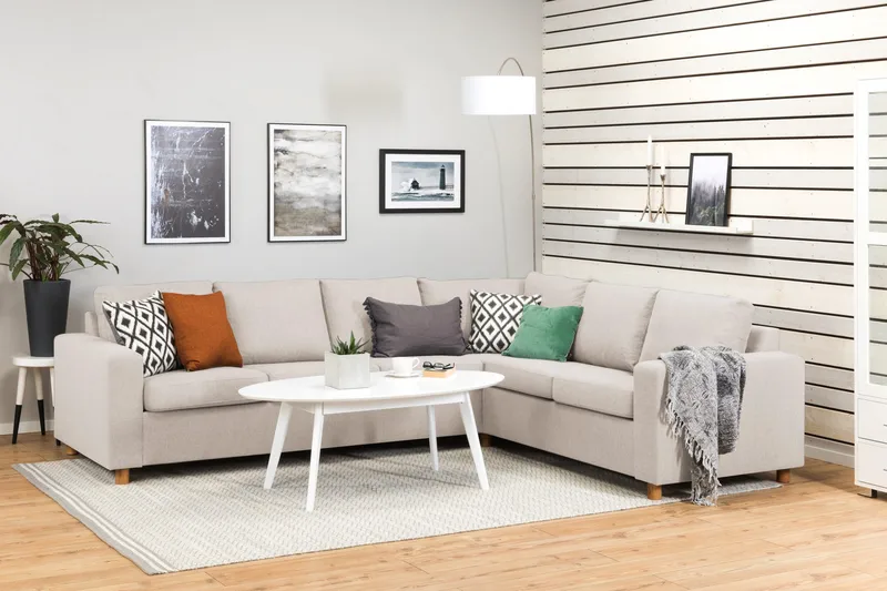 Crazy 5-seters Vendbar L-formet Large Hjørnesofa i Stoff - Beige - Møbler - Sofaer - Hjørnesofa