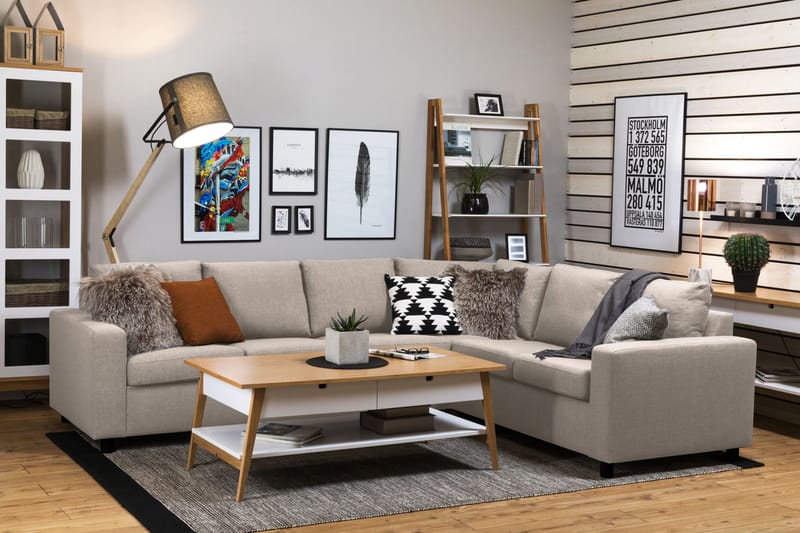 Crazy 5-seters Vendbar L-formet Large Hjørnesofa i Stoff - Beige - Møbler - Sofaer - Hjørnesofa