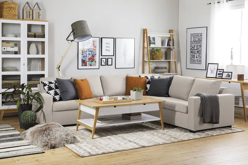 Crazy 5-seters Vendbar L-formet Large Hjørnesofa i Stoff - Beige - Møbler - Sofaer - Hjørnesofa