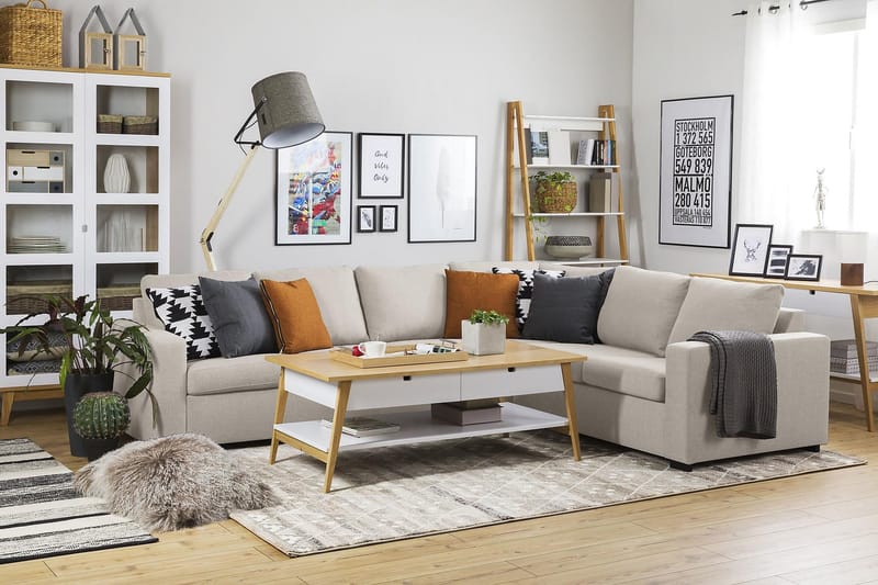 Crazy 5-seters Vendbar L-formet Large Hjørnesofa i Stoff - Beige - Møbler - Sofaer - Hjørnesofa