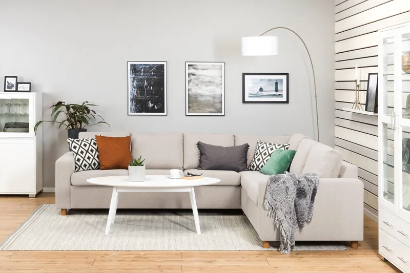 Crazy 5-seters Vendbar L-formet Large Hjørnesofa i Stoff - Beige - Møbler - Sofaer - Hjørnesofa