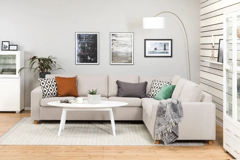 Crazy 5-seters Vendbar L-formet Large Hjørnesofa i Stoff - Beige - Møbler - Sofaer - Hjørnesofa