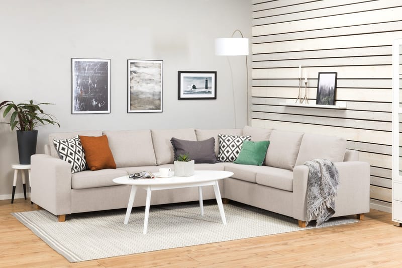 Crazy 5-seters Vendbar L-formet Large Hjørnesofa i Stoff - Beige - Møbler - Sofaer - Hjørnesofa