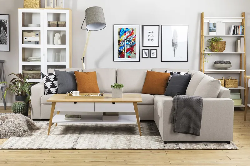 Crazy 5-seters Vendbar L-formet Large Hjørnesofa i Stoff - Beige - Møbler - Sofaer - Hjørnesofa